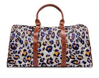 Bolsa de viagem à prova d'água com design elegante de estampa animal marrom alças de couro sintético alça de ombro