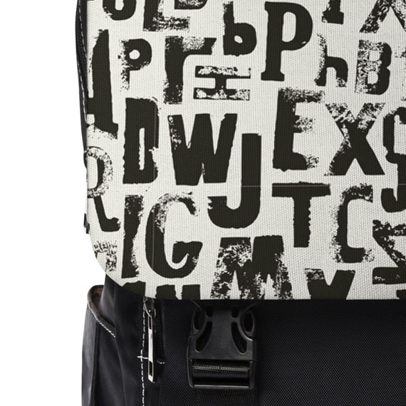 Canvas Backpack Black With Black and White Graphic Design - Etsy display picture 2