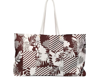 Oversized Weekender Tote Bag with Rope Handles Brown Graphic Design