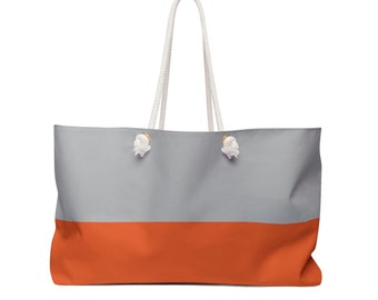 Oversized Weekender Tote Bag with Rope Handles Gray Orange Design