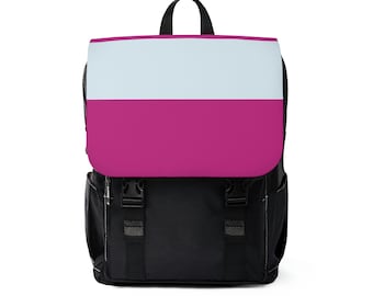 Canvas Backpack Black with Fuchsia and Light Blue Design