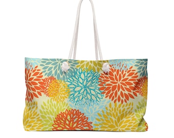Sacola grande para fim de semana com alças de corda e design floral colorido