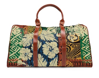 Bolsa de viagem à prova d'água elegante design gráfico havaiano alças de couro sintético marrom alça de ombro