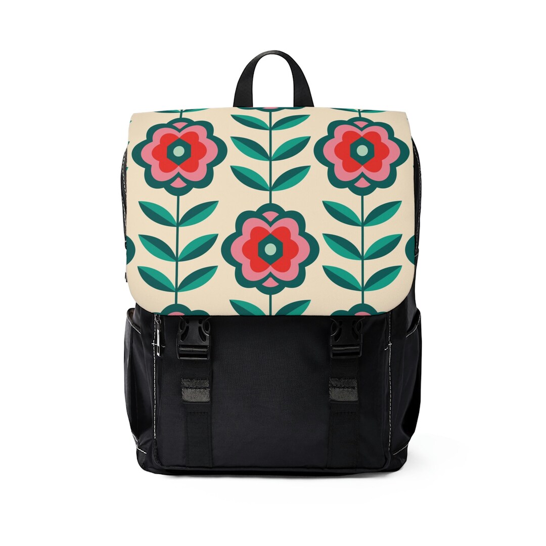 Canvas Backpack Black With Colorful Floral Design - Etsy