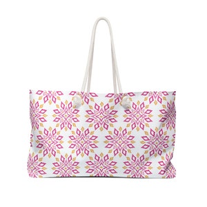 Oversized Weekender Tote Bag with Rope Handles Dark Pink Graphic Design