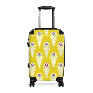 Suitcase Weekender Swivel Wheels Adjustable Handle Versatile Colorful Graphic Peacock Feather Print Stylish Boho Vibes