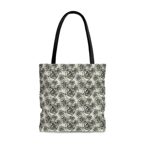 Tote Bag Black Floral Design with Black Handles