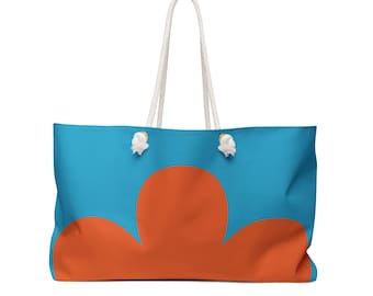 Oversized Weekender Tote Bag with Rope Handles Turquoise Orange Design