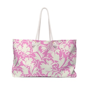 Oversized Weekender Tote Bag with Rope Handles Pink Floral Design