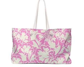 Oversized Weekender Tote Bag with Rope Handles Pink Floral Design