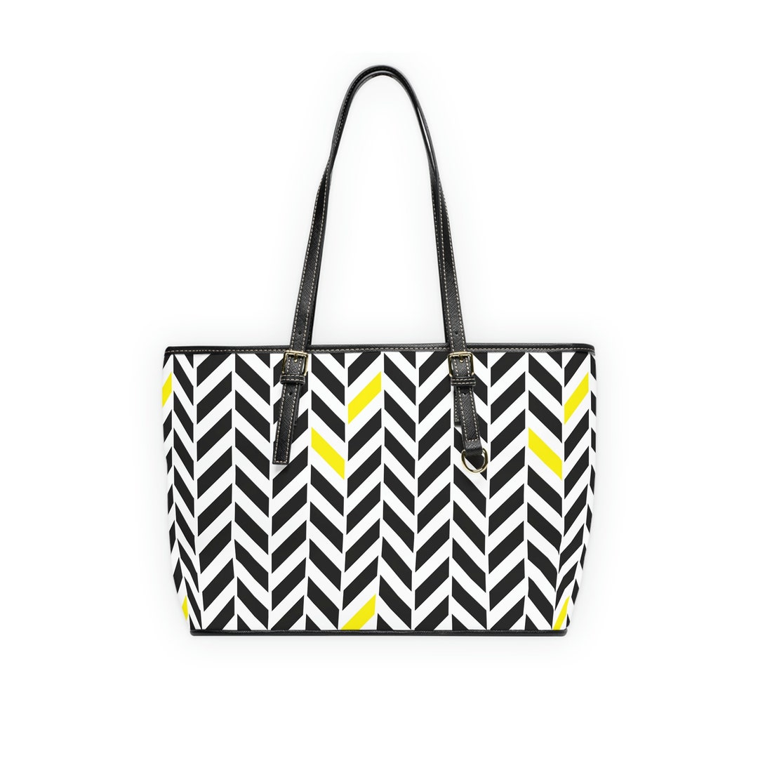 Leather Purse Shoulder Bag With Black and White Graphic Print Black