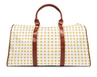 Bolsa de viagem à prova d'água elegante design gráfico dourado marrom alças de couro sintético alça de ombro