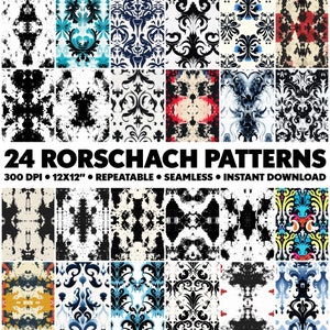 24 Rorschach Patterns Seamless Rorschach Patterns Abstract Repeatable Psychology Pattern Endless Pattern Infinite Ink Design Seamless Black
