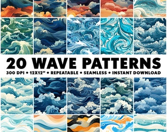20 Wave Patterns Ocean Seamless Water Patterns Waves Repeatable Ocean Pattern Boat Endless Water Pattern Wave Infinite Sea Design Seamless