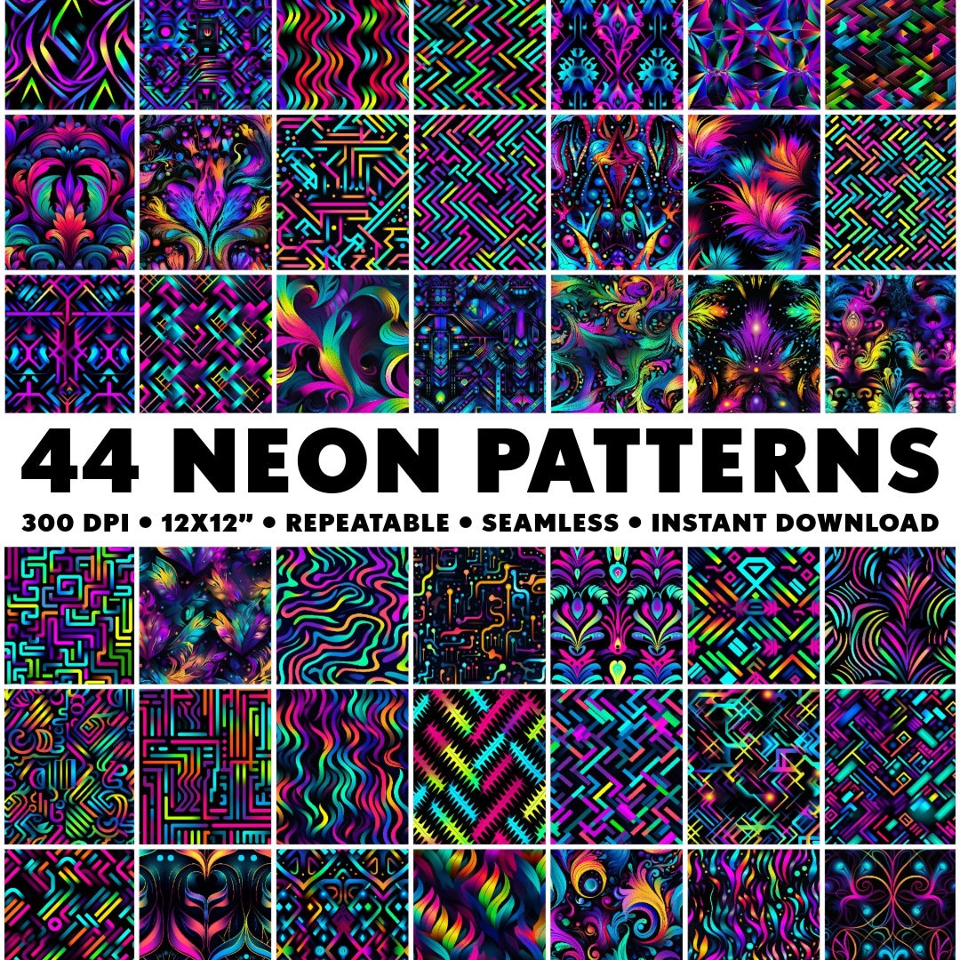 44 Neon Abstract Patterns Neon Seamless Pattern Neon Endless Rainbow ...