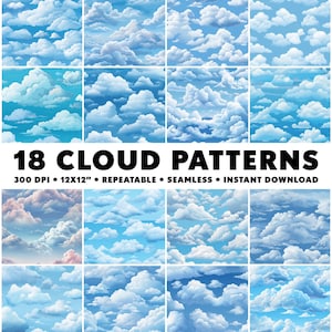 18 Cloud Patterns Sky Seamless Patterns Cloud Repeatable Pattern Cloud Endless Pattern Sky Infinite Design Cloudy Seamless Sky Design