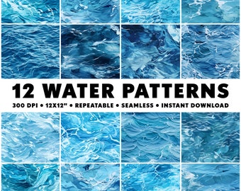 12 Water Patterns Seamless Blue Patterns Repeatable Wet Pattern Endless Ocean Pattern Infinite Aquatic Design Seamless