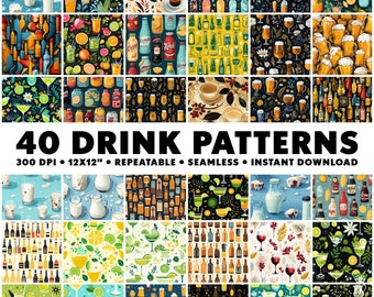 40 Drink Patterns Seamless Beer Patterns Repeatable Margarita Pattern Endless Drinks Pattern Infinite Drink Design Beverage Seamless Martini