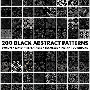 May include: 200 black and white abstract patterns, 300 DPI, 12x12 inches, seamless, repeatable, instant download