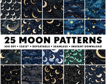 25 Moon Patterns Lunar Seamless Patterns Night Sky Repeatable Star
