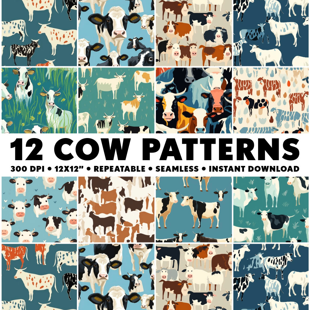 12 Cow Patterns Seamless Cows Patterns Repeatable Pattern Moo Endless ...