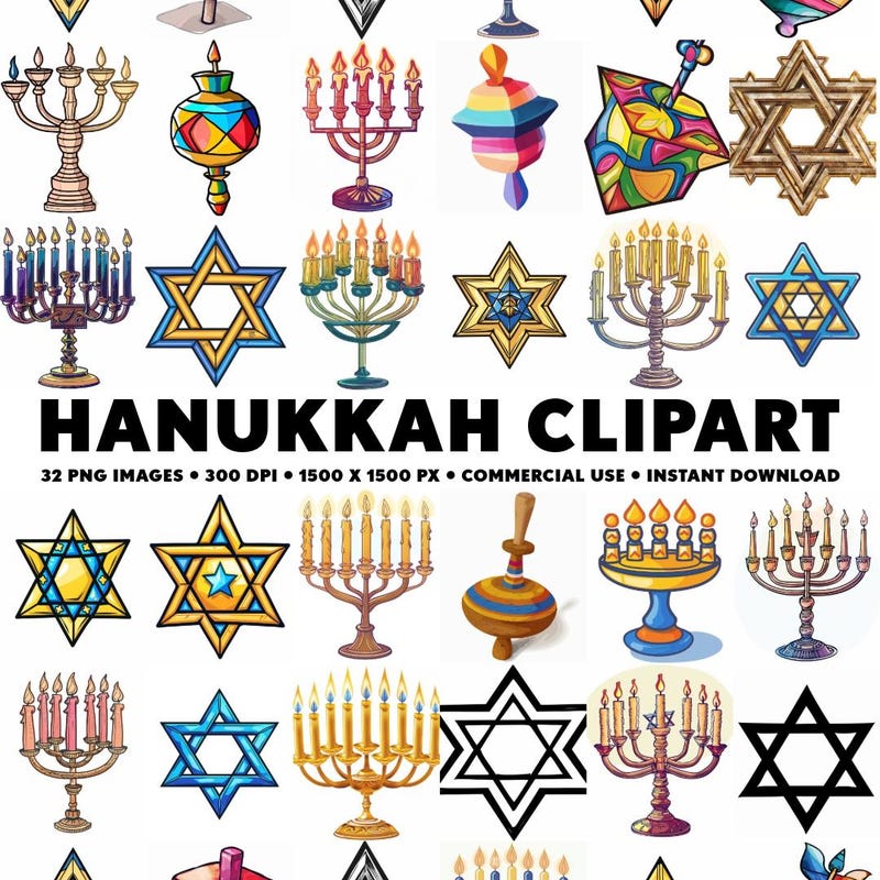 Hanukkah Clipart Black and White - Etsy