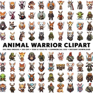243 Imágenes prediseñadas de guerrero animal, pegatinas PNG de guerrero animal, diseño de animales militares, ilustraciones de guerreros, imágenes prediseñadas de personajes guerreros