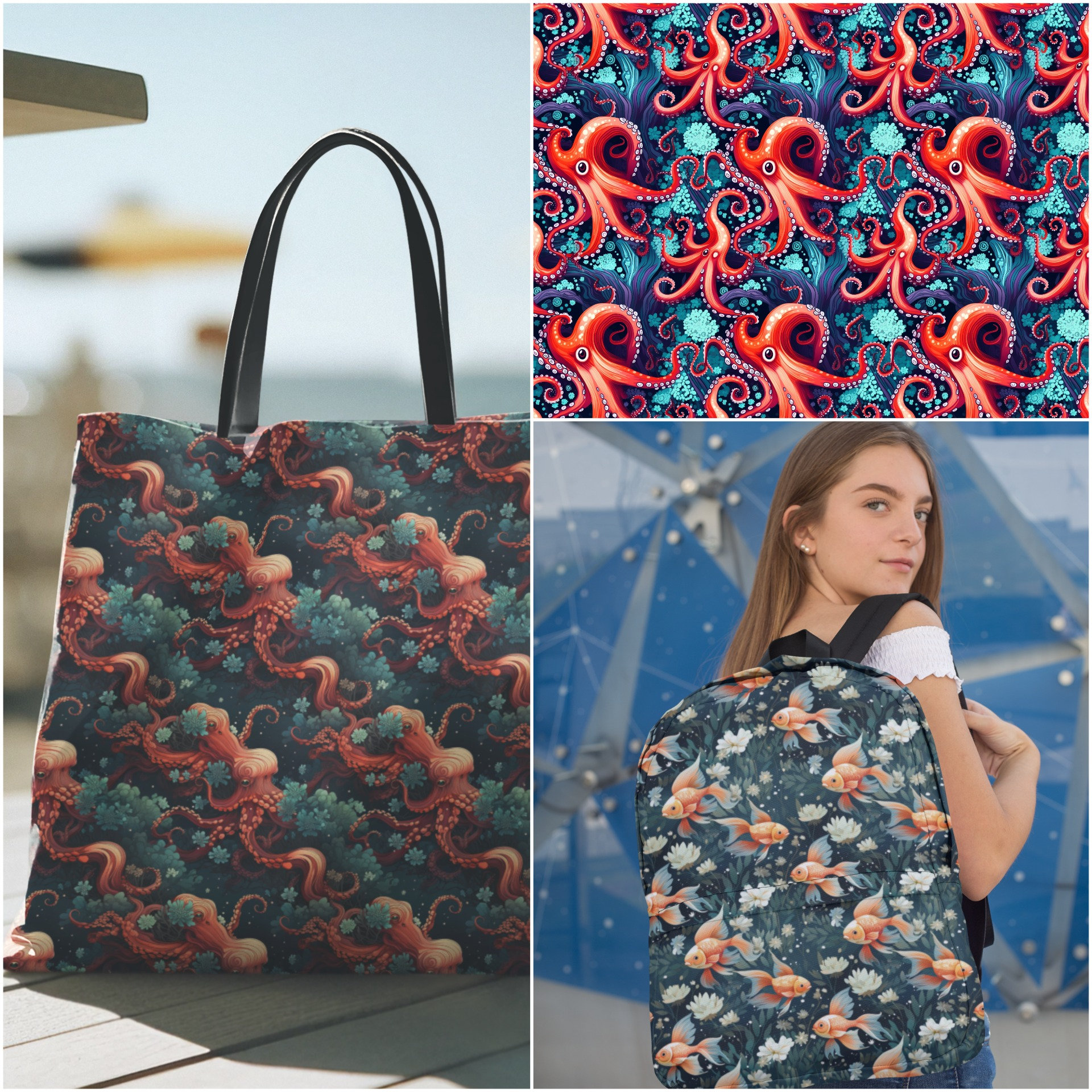 16 Octopus Patterns Tentacle Seamless Patterns Octopus Repeatable Fish ...