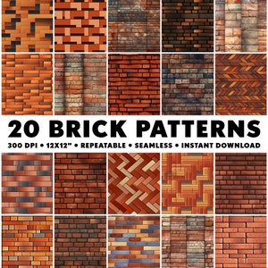 20 Brick Patterns Seamless Stone Patterns Bricks Repeatable Pattern Bricks Endless Pattern Red Infinite Design Stone Seamless Brick House