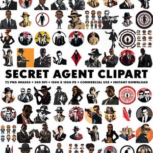 Peut inclure: Un ensemble de 72 images clipart numériques représentant des agents secrets dans diverses poses. Les images sont au format PNG, 300 DPI et 1500 x 1500 pixels. Le clipart est destiné à un usage commercial et comprend un téléchargement instantané.