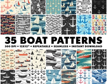 35 Boat Patterns Seamless Sailboat Patterns Repeatable Water Pattern Endless Boat Pattern Infinite Boats Design Speed Boat Seamless Sailboat