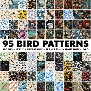 95 Bird Patterns Seamless Birds Patterns Repeatable Bird Pattern Endless Crow Pattern Eagle Infinite Pigeon Design Seamless Birding Designs