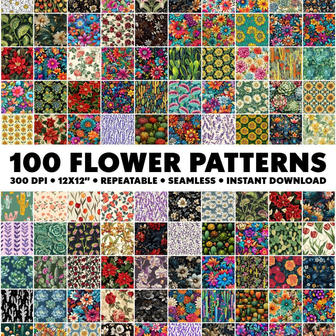 100 Flower Patterns Seamless Patterns Flowers Repeatable Pattern Floral ...