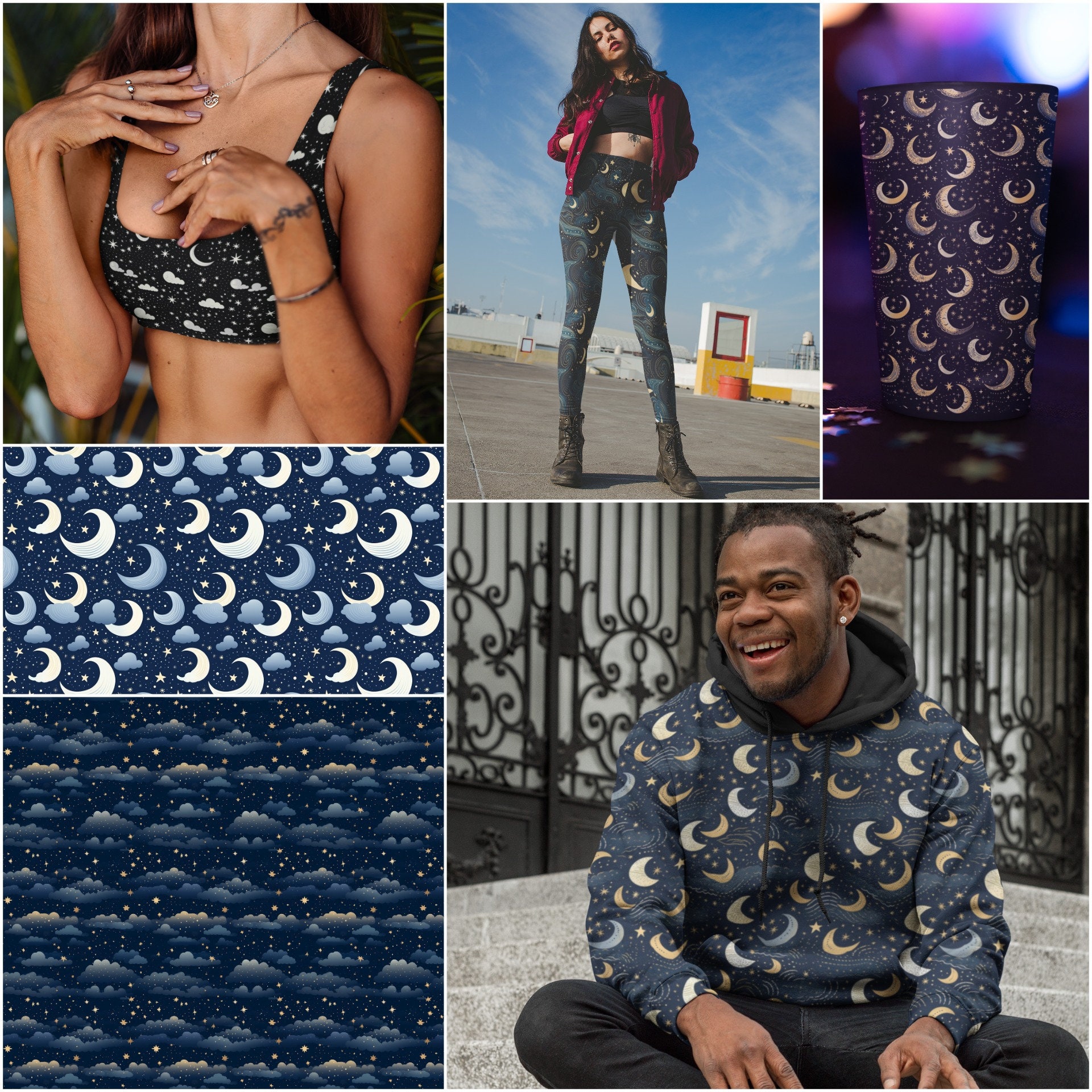 25 Moon Patterns Lunar Seamless Patterns Night Sky Repeatable Star ...