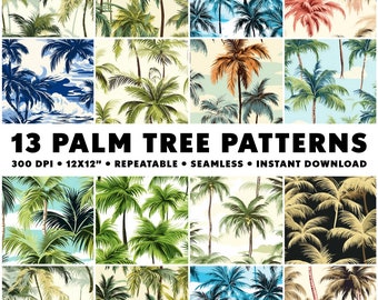 13 Palm Tree Patterns Tropic Seamless Patterns Tropical Repeatable Pattern Palm Endless Pattern Tree Infinite Design Seamless Beach Pattern