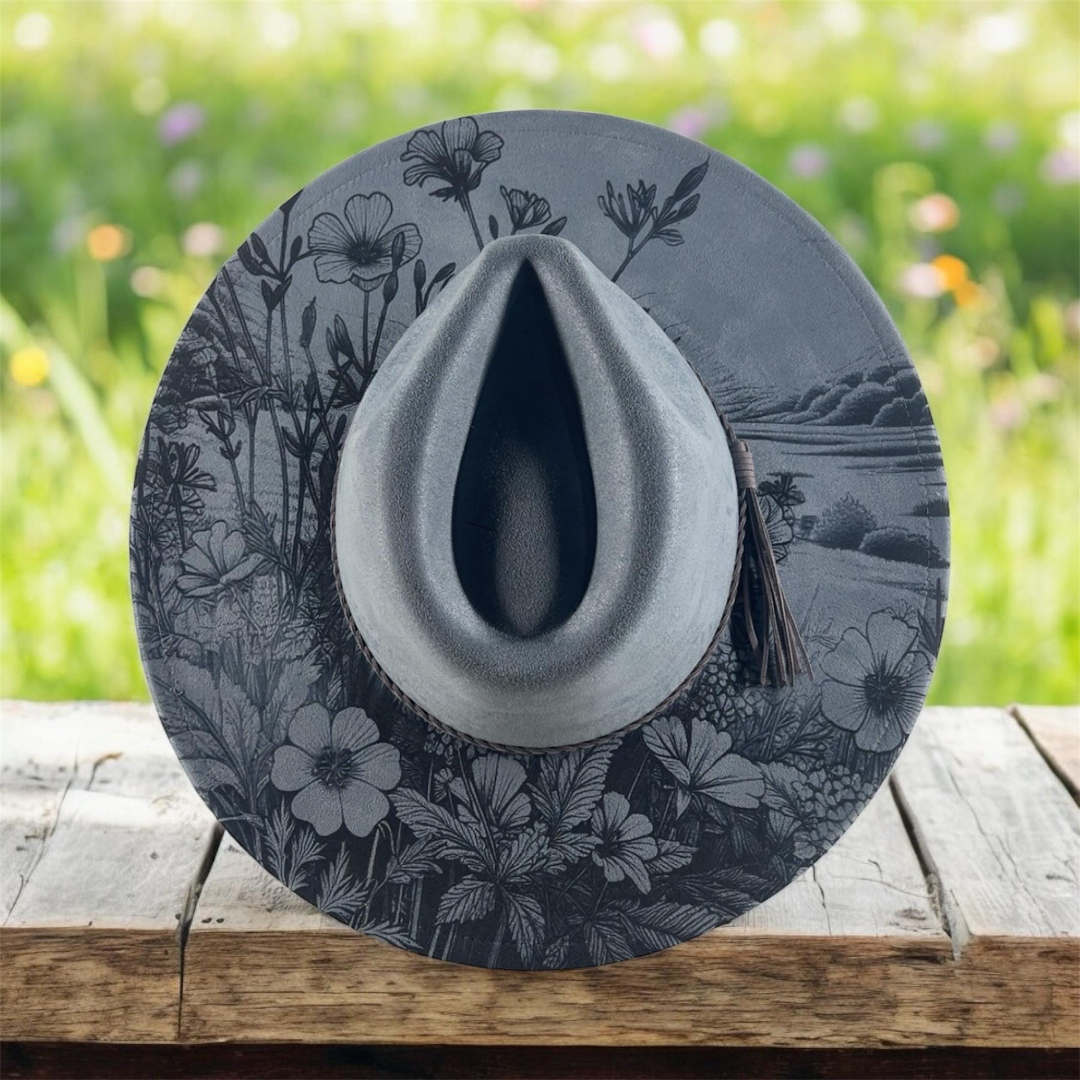 Hand-Painted Gray Western Fedora Hat with Silver Braid Grey Fedora Hat Mens - Etsy main image 4