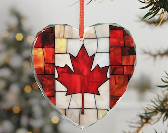 Bandera de Canadá, adorno canadiense, hoja de arce, decoración navideña, recuerdo de Canadá, regalo del patrimonio canadiense, adorno que refleja el orgullo canadiense
