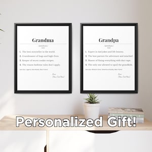 Grandma or Grandpa Definition Print - Personalized Gift for Grandparents - Framed Wall Art - Custom Name Signature - Home Decor - Gift Idea