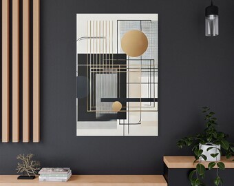 Modern Geometric Canvas Wall Art - Abstract Minimalist Black & Gold Decor, Contemporary Home and Office Artwork, Luxury Aesthetic, Painting