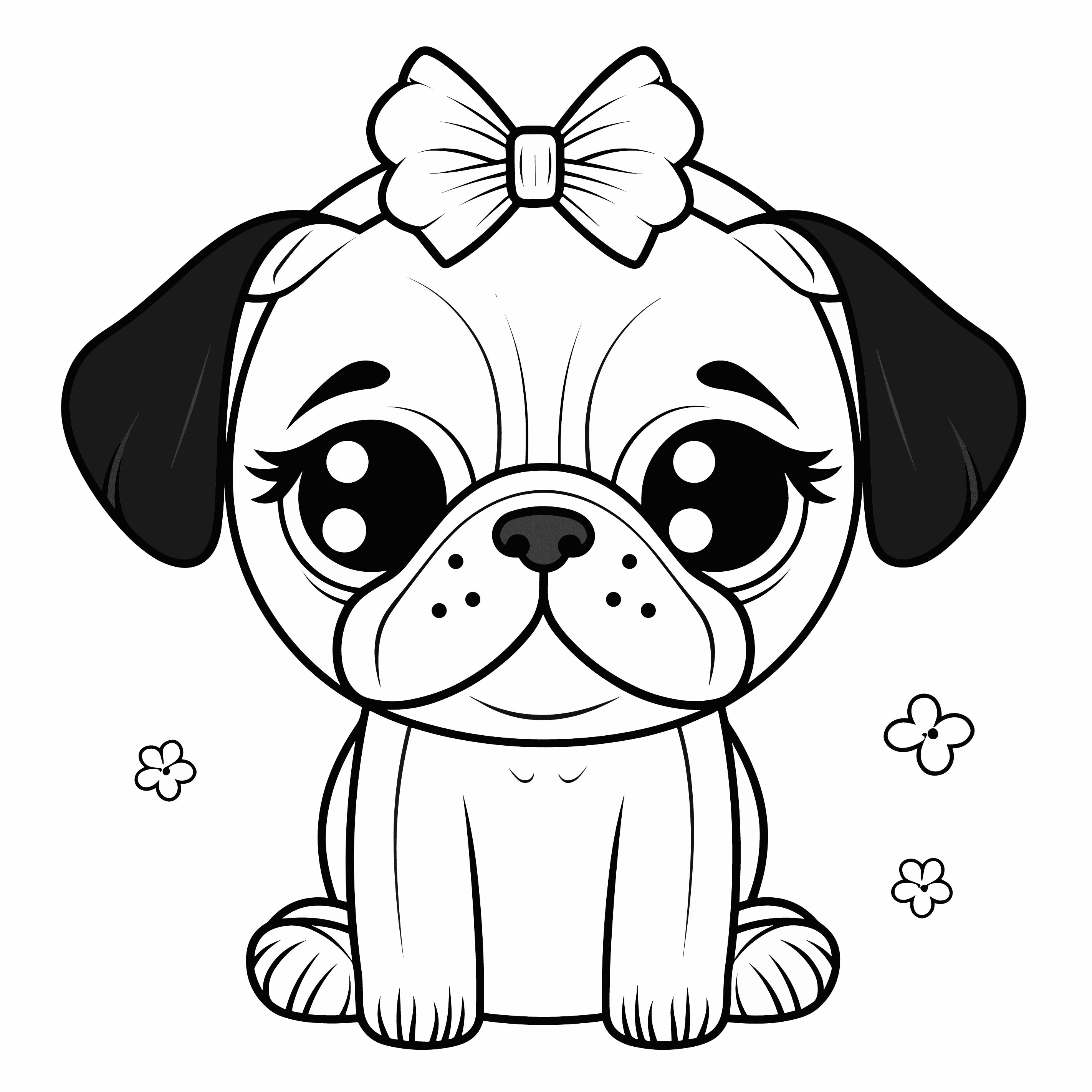 Kawaii Pug Coloring Pages | 17 Printable Dog Relaxation Sheets (PDF) - Etsy
