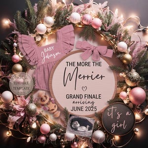 Last Baby Girl Christmas Pregnancy Announcement Digital, Pink Boho Magical Christmas Baby Girl Announcement, Grand Finale Its a Girl