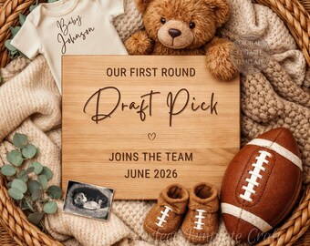 Football Pregnancy Announcement Digital, Sports Theme Baby Reveal, Our Rookie Draft Pick, Cozy Fall New Player, Team Roster