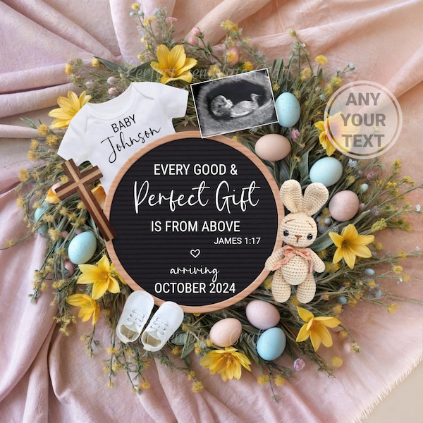 Religious Easter Pregnancy Announcement Digital, Christian Easter Baby announcement, Blessings Template, Every good perfect gift from above.