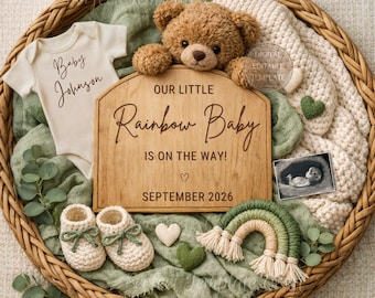 Zwangerschapsaankondiging regenboogbaby, baby-onthulling St. Patrick's Day, neutraal familiethema lente/zomer