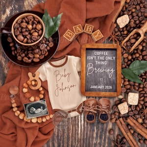Coffee pregnancy announcement digital, brewing baby reveal template, editable pregnancy reveal for coffee lovers, digital download Template
