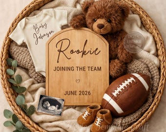 Football Pregnancy Announcement Digital, Rookie Joining the Team, Sports Theme Baby Reveal, Team Roster, Cozy Fall New Player
