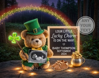 St Patricks Day Pregnancy Announcement Digital Little Lucky Charm Baby Announcement Saint Paddy Template Gender Neutral Were Expecting March
