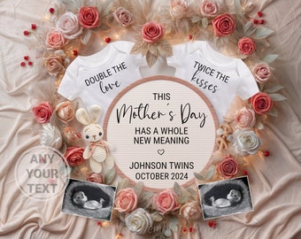 Annonce numérique de la grossesse des jumeaux pour la fête des mères, Annonce de jumeaux pour la fête des mères, Modèle de publication modifiable sur les réseaux sociaux et Bébés jumeaux