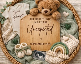 Unexpected Pregnancy Announcement Digital, Surprise Baby Reveal, Neutral Cozy Summer Family, Spring March St Patricks Theme