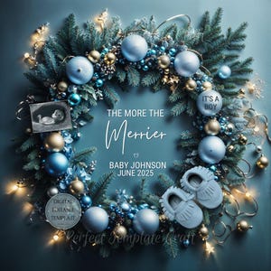 Faire-part de grossesse numérique pour bébé garçon, faire-part de Noël bleu magique pour bébé garçon, vacances d'hiver, c'est un modèle modifiable pour garçon